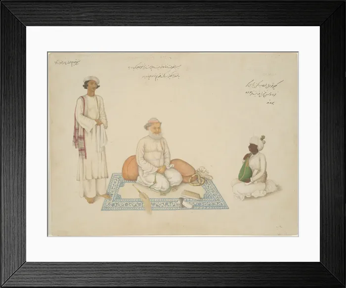 Framed Print : Shah Inayat Allah of Sind with his Musician Makkhu and his Attendant Shaykh Qiyam... c Framed Print : Shah Inayat Allah of Sind with his Musician Makkhu and his Attendant Shaykh Qiyam... c