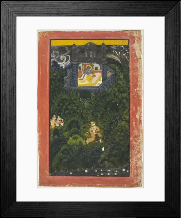 Framed Print : Abhisarika Nayika (Heroine Running to Meet her Lover), mid-18th century. Creator: Unknown Framed Print : Abhisarika Nayika (Heroine Running to Meet her Lover), mid-18th century. Creator: Unknown