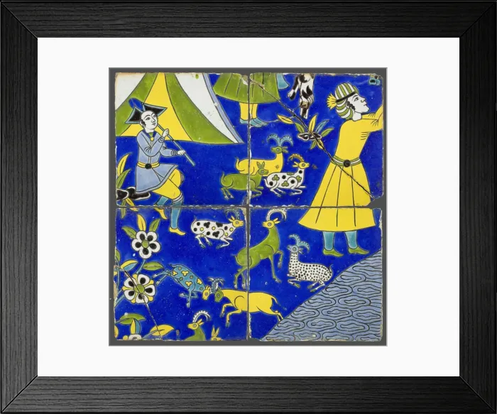 Framed Print : Four Tiles with a Figural Scene, Safavid dynasty (1501-1722), 17th century Framed Print : Four Tiles with a Figural Scene, Safavid dynasty (1501-1722), 17th century