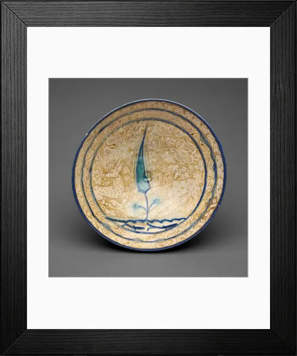 Framed Print : Bowl with Tree and Fish-Pond Motif, 13th / 14th century. Creator: Unknown Framed Print : Bowl with Tree and Fish-Pond Motif, 13th / 14th century. Creator: Unknown