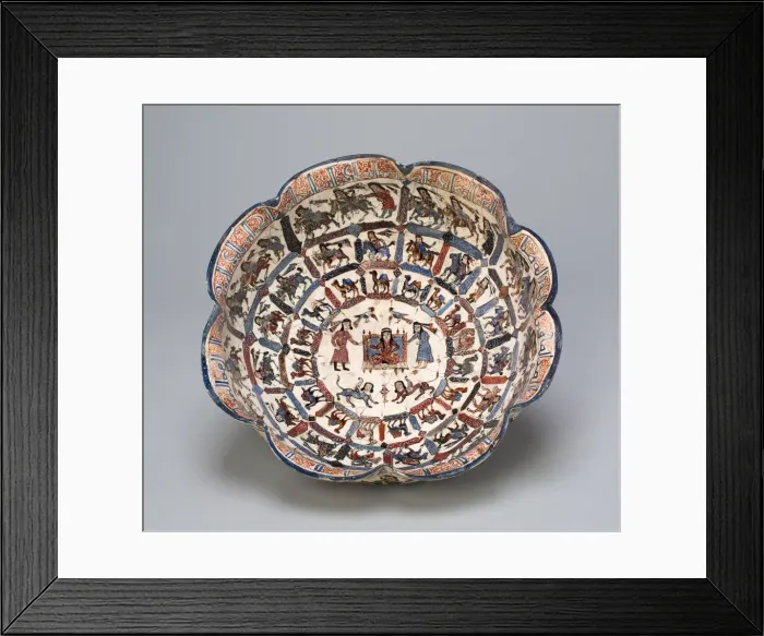Framed Print : Lobed Bowl with Seated Figure and Attendants, Seljuq dynasty Framed Print : Lobed Bowl with Seated Figure and Attendants, Seljuq dynasty