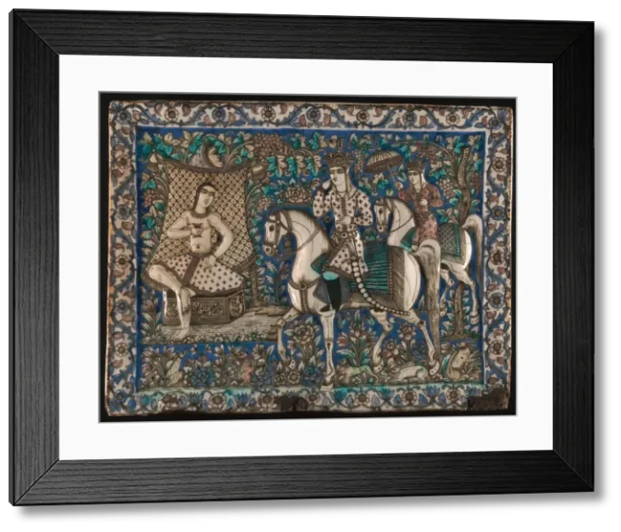 Framed Print : Tile depicting Khusrau Happening upon Shirin Bathing, Qajar dynasty, late 19th century Framed Print : Tile depicting Khusrau Happening upon Shirin Bathing, Qajar dynasty, late 19th century