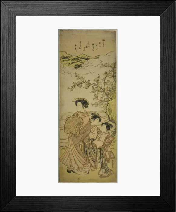 Framed Print : Courtesan and Two Attendants Parading by a Stream, c. 1776. Creator: Isoda Koryusai Framed Print : Courtesan and Two Attendants Parading by a Stream, c. 1776. Creator: Isoda Koryusai