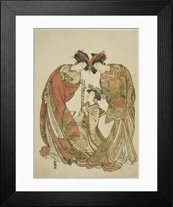Framed Print : Two Courtesans Watching an Attendant Play with a Rat, c. 1777. Creator: Isoda Koryusai Framed Print : Two Courtesans Watching an Attendant Play with a Rat, c. 1777. Creator: Isoda Koryusai