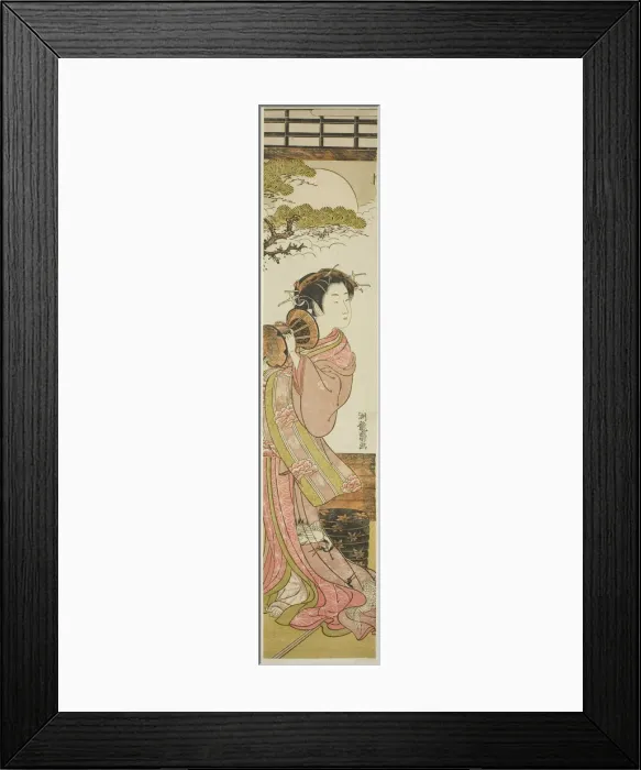Framed Print : Courtesan Playing a Hand Drum, c. 1775. Creator: Isoda Koryusai