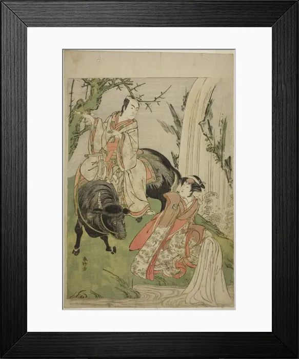 Framed Print : The Actors Segawa Kikunojo III as Princess Hatsune (Hatsune Hime) (right), and Ichikawa... c. 1785. Creator: Katsukawa Shunko Framed Print : The Actors Segawa Kikunojo III as Princess Hatsune (Hatsune Hime) (right), and Ichikawa... c. 1785. Creator: Katsukawa Shunko