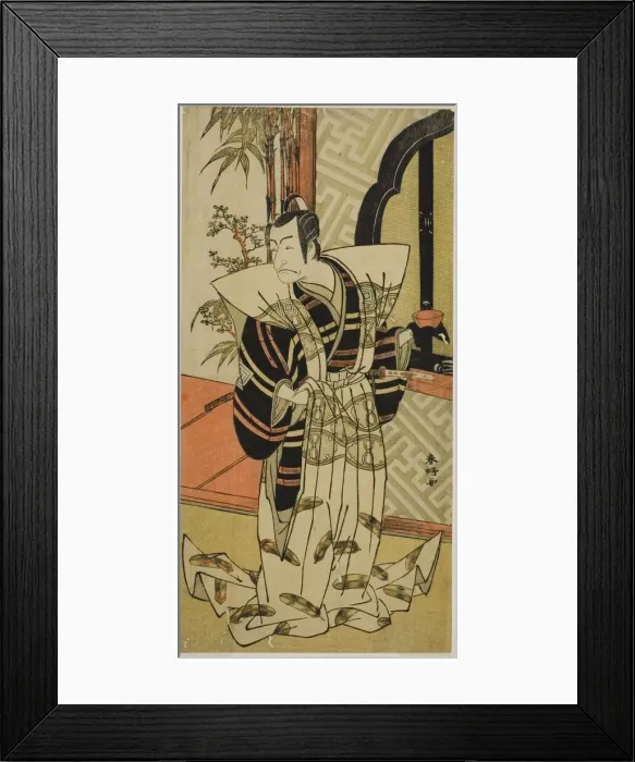Framed Print : The Actor Ichikawa Danjuro V as Kajiwara Heiji (?) in the Play Hiragana Seisuiki (?)... ), c. 1776. Creator: Katsukawa Shunko Framed Print : The Actor Ichikawa Danjuro V as Kajiwara Heiji (?) in the Play Hiragana Seisuiki (?)... ), c. 1776. Creator: Katsukawa Shunko