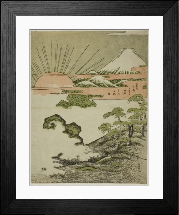 Framed Print : View of Mount Fuji at sunrise on New Years Day, c. 1772. Creator: Isoda Koryusai Framed Print : View of Mount Fuji at sunrise on New Years Day, c. 1772. Creator: Isoda Koryusai