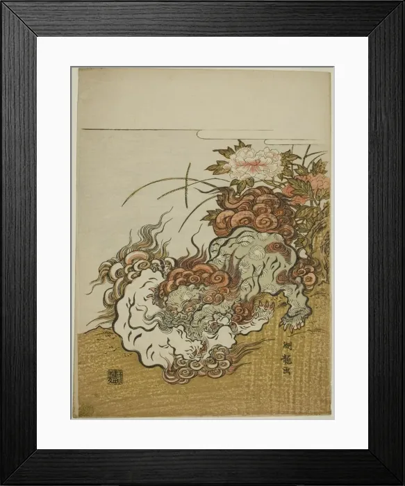 Framed Print : Two Fighting Lions, c. 1772. Creator: Isoda Koryusai Framed Print : Two Fighting Lions, c. 1772. Creator: Isoda Koryusai