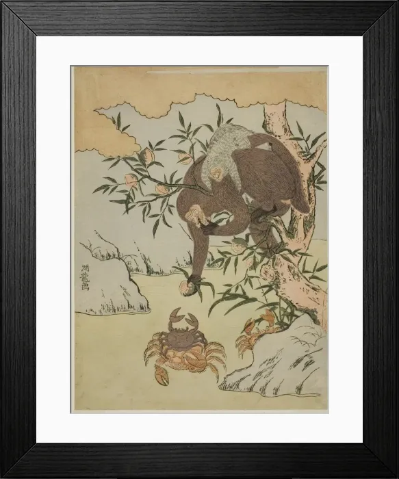 Framed Print : Monkey playing with crabs, c. 1772. Creator: Isoda Koryusai Framed Print : Monkey playing with crabs, c. 1772. Creator: Isoda Koryusai