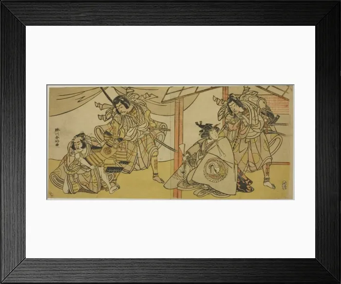 Framed Print : Right-Hand Page: The Actors Bando Hikosaburo III as Soga no Goro (right), and Segawa... c. 1780. Creator: Katsukawa Shunko Framed Print : Right-Hand Page: The Actors Bando Hikosaburo III as Soga no Goro (right), and Segawa... c. 1780. Creator: Katsukawa Shunko