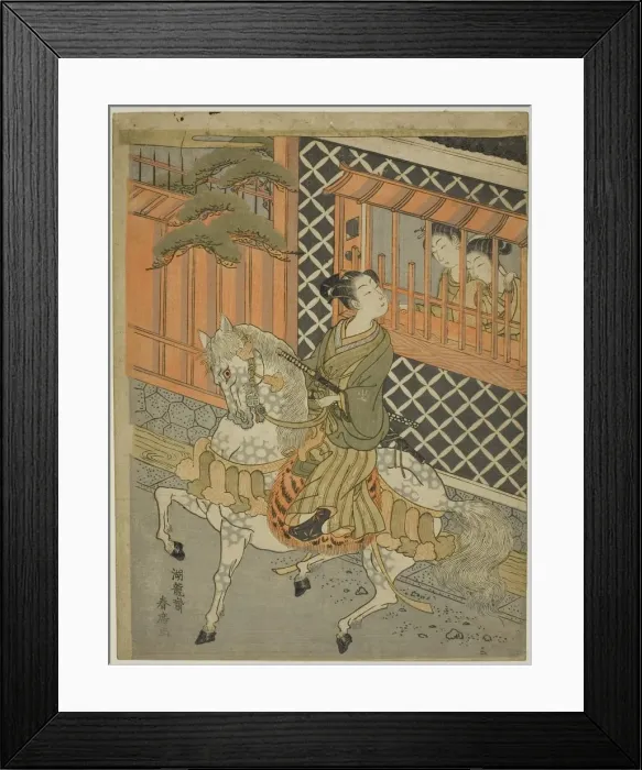 Framed Print : Young Samurai on Horseback, c. 1769 / 70. Creator: Isoda Koryusai Framed Print : Young Samurai on Horseback, c. 1769 / 70. Creator: Isoda Koryusai