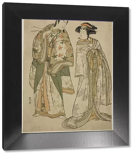 The Actors Segawa Kikunojo III as the Courtesan Sumizome (right), and Ichikawa... c. 1784. Creator: Katsukawa Shunko