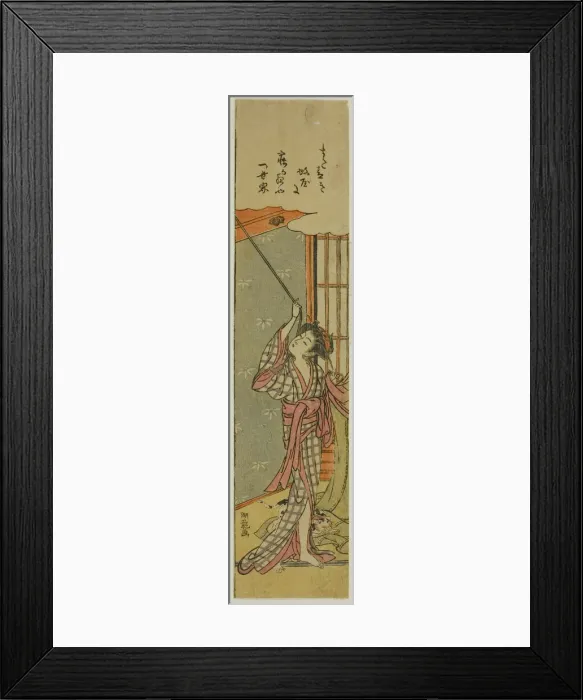 Framed Print : Young Woman Hanging a Mosquito Net, c. 1775. Creator: Isoda Koryusai Framed Print : Young Woman Hanging a Mosquito Net, c. 1775. Creator: Isoda Koryusai