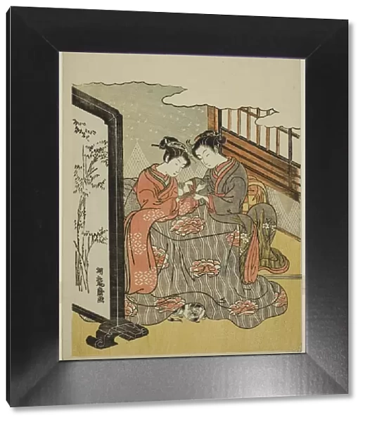 Two Young Women Playing Cats Cradle, c. 1769. Creator: Isoda Koryusai