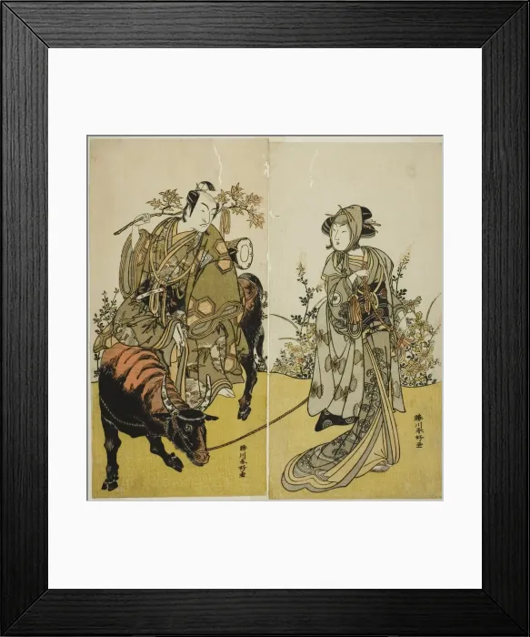 Framed Print : The Actors Iwai Hanshiro IV as Okume (right), and Ichikawa Monnosuke II as Koshiba... c. 1779. Creator: Katsukawa Shunko Framed Print : The Actors Iwai Hanshiro IV as Okume (right), and Ichikawa Monnosuke II as Koshiba... c. 1779. Creator: Katsukawa Shunko