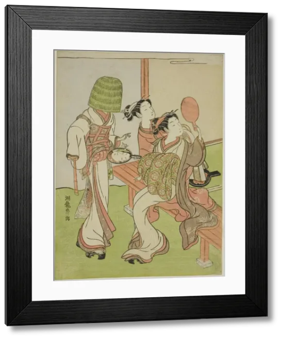 Framed Print : A Courtesan and Her Attendant Using Mirrors to Identify a Mendicant Monk, c. 1772 Framed Print : A Courtesan and Her Attendant Using Mirrors to Identify a Mendicant Monk, c. 1772
