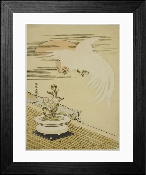 Framed Print : Cock Flying Over Pot of Adonis, c. 1770s. Creator: Isoda Koryusai Framed Print : Cock Flying Over Pot of Adonis, c. 1770s. Creator: Isoda Koryusai