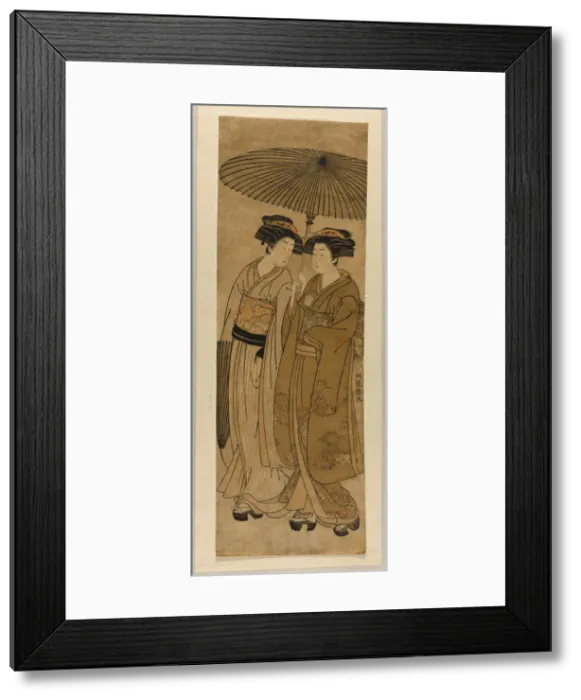 Framed Print : Two Young Women Walking Under an Umbrella, c. 1777. Creator: Isoda Koryusai Framed Print : Two Young Women Walking Under an Umbrella, c. 1777. Creator: Isoda Koryusai