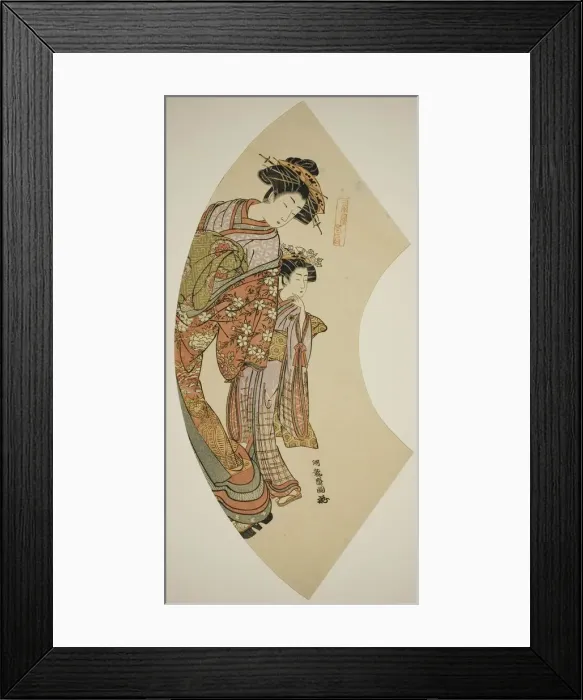 Framed Print : The Courtesan Hanaogi of the Ogiya and her attendant, from the series Fans of Framed Print : The Courtesan Hanaogi of the Ogiya and her attendant, from the series Fans of