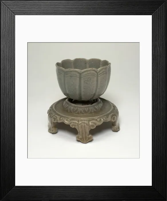 Framed Print : Lobed Cup and Stand with Floral Sprays and Lotus Leaves, Korea, Goryeo dynasty Framed Print : Lobed Cup and Stand with Floral Sprays and Lotus Leaves, Korea, Goryeo dynasty