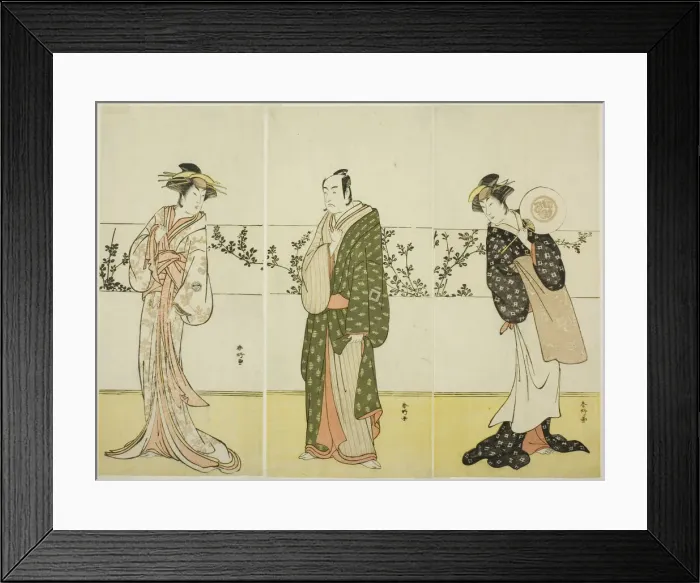 Framed Print : The Actors Osagawa Tsuneyo II (right), Ichikawa Monnosuke II (center), and Segawa... c. 1785. Creator: Katsukawa Shunko Framed Print : The Actors Osagawa Tsuneyo II (right), Ichikawa Monnosuke II (center), and Segawa... c. 1785. Creator: Katsukawa Shunko