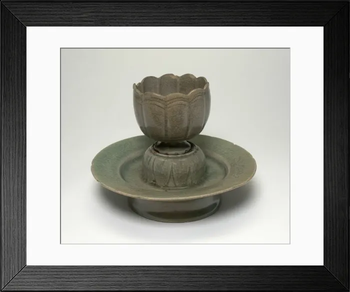 Framed Print : Lobed Cup and Stand with Floral Sprays and Stylized Leaves, Korea Framed Print : Lobed Cup and Stand with Floral Sprays and Stylized Leaves, Korea