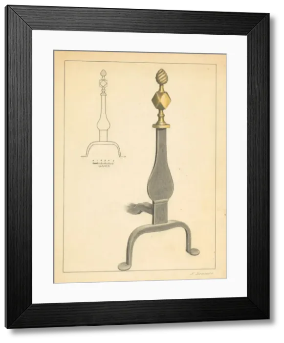 Framed Print : Andiron (one of pair), c. 1936. Creator: Jack Staloff Framed Print : Andiron (one of pair), c. 1936. Creator: Jack Staloff