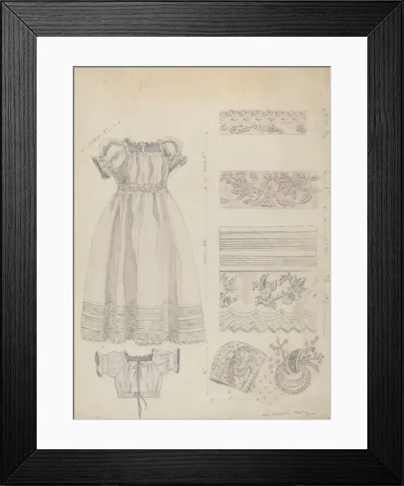 Framed Print : Embroidered Christening Robe & Cap, 1936. Creator: Ella Josephine Sterling Framed Print : Embroidered Christening Robe & Cap, 1936. Creator: Ella Josephine Sterling