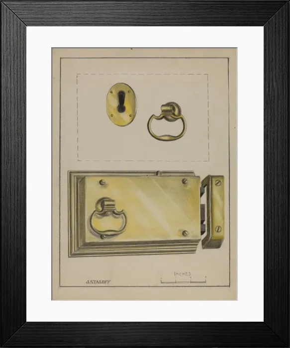 Framed Print : Lock Handle and Key Plate, c. 1936. Creator: Jack Staloff