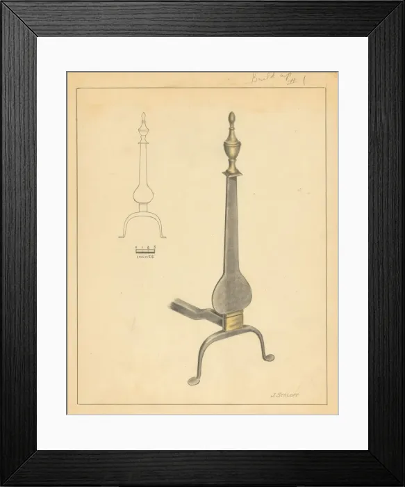 Framed Print : Andiron (one of pair), c. 1936. Creator: Jack Staloff Framed Print : Andiron (one of pair), c. 1936. Creator: Jack Staloff