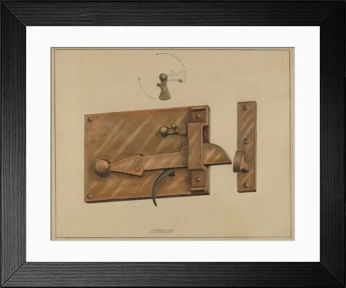 Framed Print : Bar Latch, c. 1936. Creator: Jack Staloff