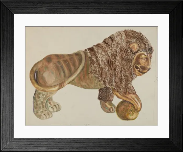 Framed Print : Lion and Ball Figurine, c. 1936. Creator: Ella Josephine Sterling Framed Print : Lion and Ball Figurine, c. 1936. Creator: Ella Josephine Sterling