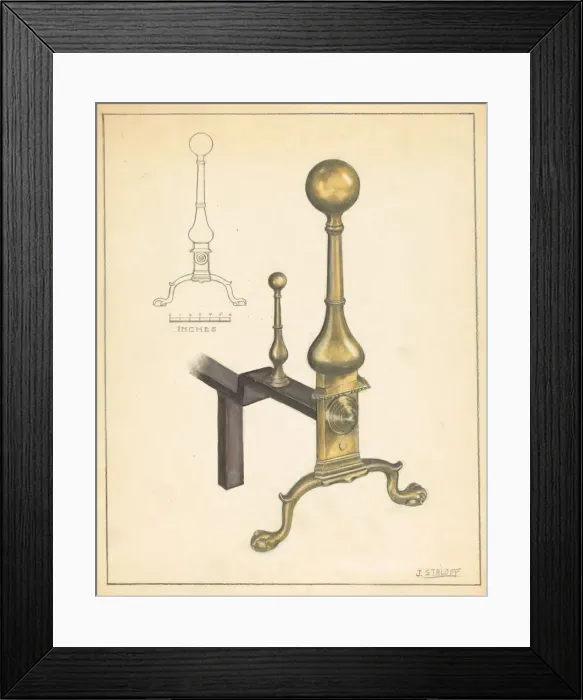 Framed Print : Andiron (one of pair), c. 1935. Creator: Jack Staloff Framed Print : Andiron (one of pair), c. 1935. Creator: Jack Staloff
