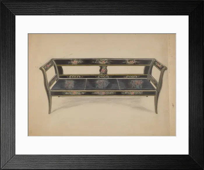 Framed Print : Black Painted Settee, c. 1936. Creator: Ella Josephine Sterling Framed Print : Black Painted Settee, c. 1936. Creator: Ella Josephine Sterling