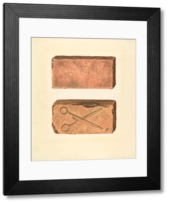 Framed Print : Bishop Hill: Building Bricks, 1938. Creator: William Spiecker Framed Print : Bishop Hill: Building Bricks, 1938. Creator: William Spiecker