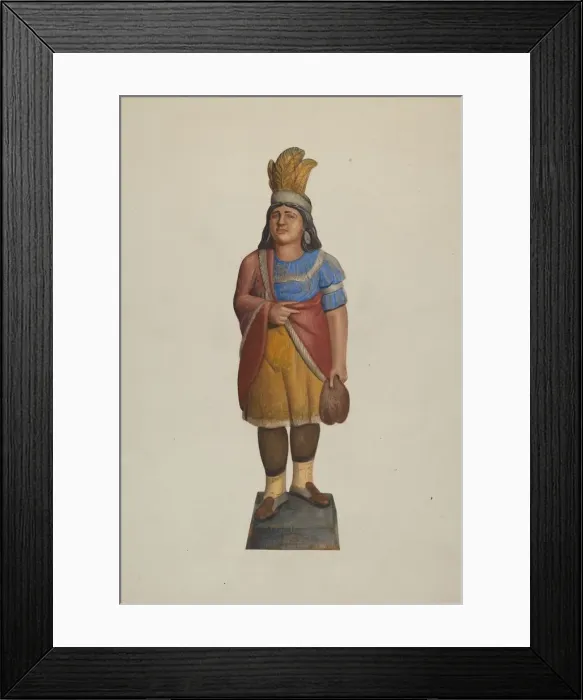 Framed Print : Cigar Store Indian, c. 1937. Creator: Alice Stearns Framed Print : Cigar Store Indian, c. 1937. Creator: Alice Stearns
