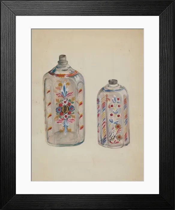 Framed Print : Flint Glass Bottles, c. 1936. Creator: Ella Josephine Sterling Framed Print : Flint Glass Bottles, c. 1936. Creator: Ella Josephine Sterling