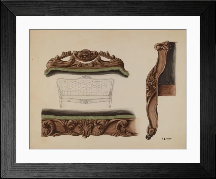 Framed Print : Carvings of a Sofa, c. 1937. Creator: Robert Stewart Framed Print : Carvings of a Sofa, c. 1937. Creator: Robert Stewart