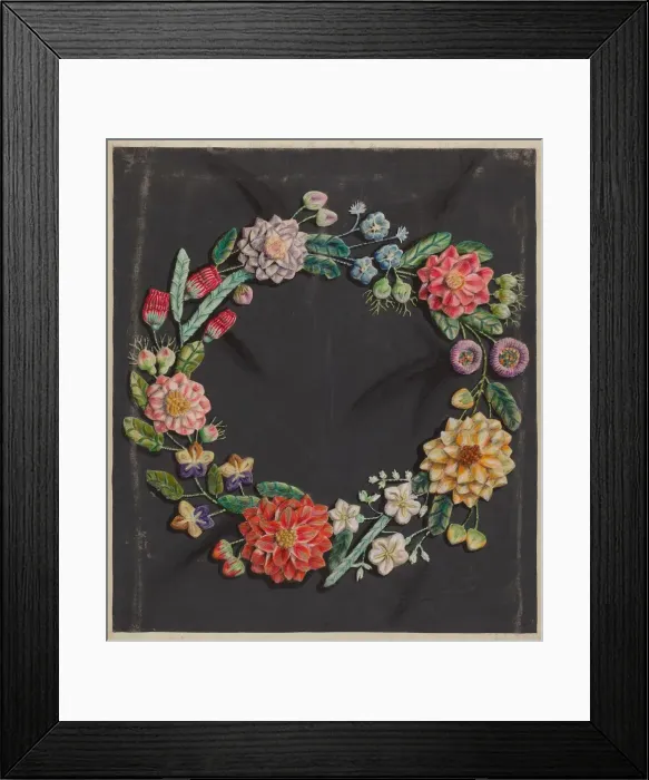 Framed Print : Crewel Work Wreath, c. 1936. Creator: Robert Stewart Framed Print : Crewel Work Wreath, c. 1936. Creator: Robert Stewart