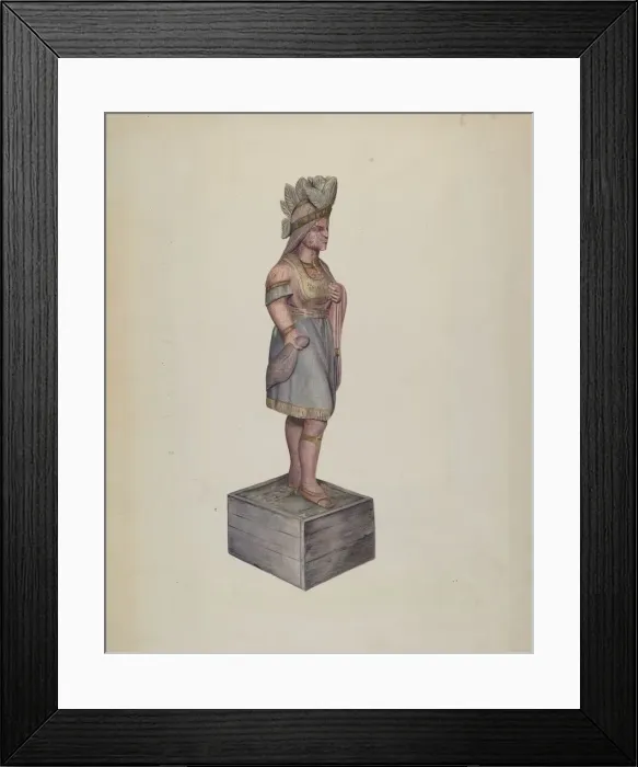 Framed Print : Cigar Store Indian, c. 1937. Creator: Alice Stearns Framed Print : Cigar Store Indian, c. 1937. Creator: Alice Stearns