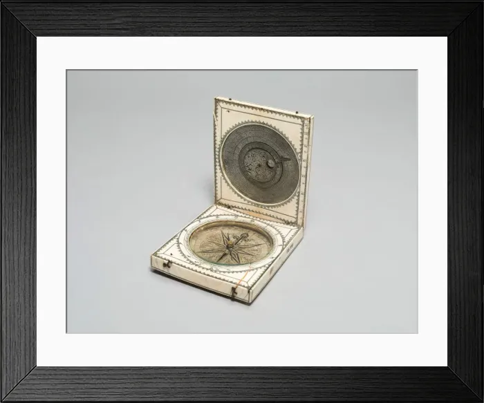 Framed Print : Portable Diptych with Compass, Sundial, and Perpetual Calendar, France, 1660 / 80 Framed Print : Portable Diptych with Compass, Sundial, and Perpetual Calendar, France, 1660 / 80