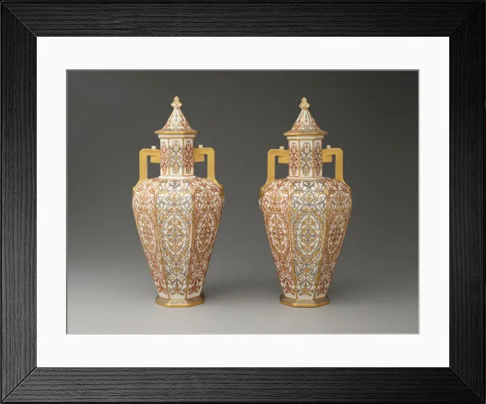 Framed Print : Pair of Covered Vases, England, c. 1885. Creator: Crown Derby Framed Print : Pair of Covered Vases, England, c. 1885. Creator: Crown Derby