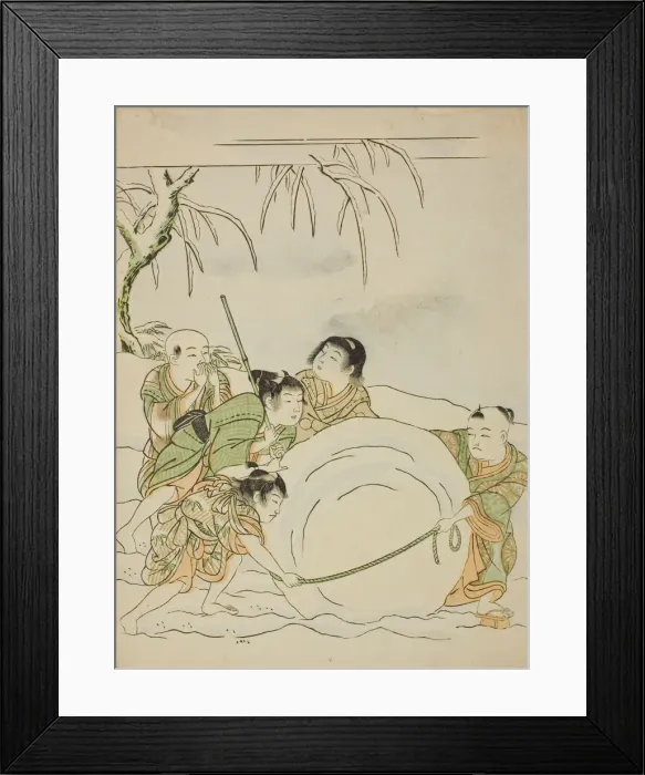 Framed Print : Five Young Boys Rolling a Large Snowball, c. 1772. Creator: Isoda Koryusai Framed Print : Five Young Boys Rolling a Large Snowball, c. 1772. Creator: Isoda Koryusai