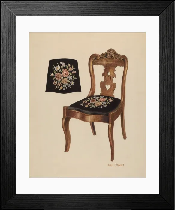 Framed Print : Walnut Carved Back Chair, c. 1940. Creator: Robert Stewart Framed Print : Walnut Carved Back Chair, c. 1940. Creator: Robert Stewart