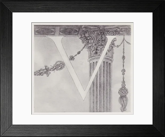 Framed Print : Initial Letter V (Column) to Volpone, 1898. Creator: Aubrey Beardsley Framed Print : Initial Letter V (Column) to Volpone, 1898. Creator: Aubrey Beardsley