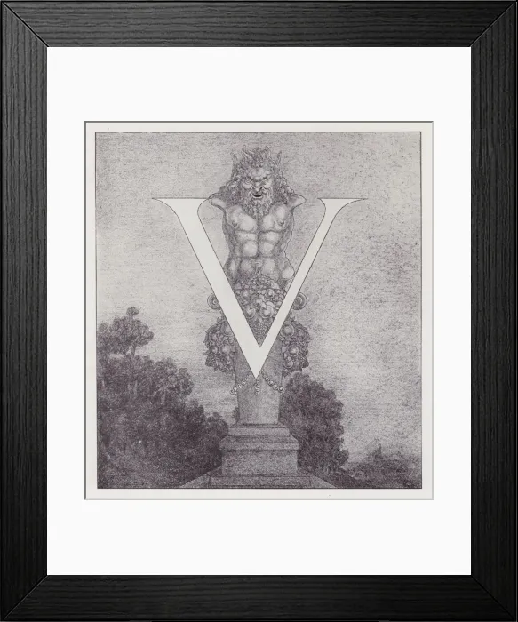 Framed Print : Initial Letter V (Satyr) to Volpone, 1898. Creator: Aubrey Beardsley Framed Print : Initial Letter V (Satyr) to Volpone, 1898. Creator: Aubrey Beardsley