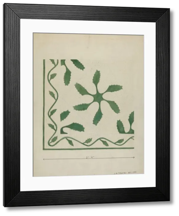 Framed Print : Applique Coverlet, c. 1936. Creator: John R. Towers Framed Print : Applique Coverlet, c. 1936. Creator: John R. Towers
