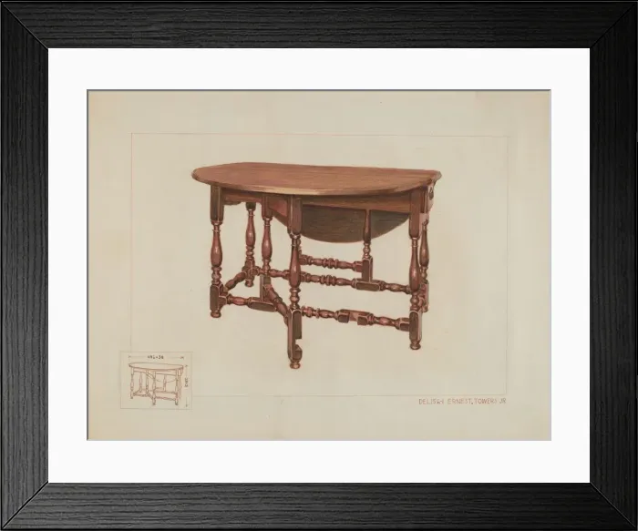 Framed Print : Eight Leg Table with Drawer, c. 1936. Creator: Ernest A Towers Jr Framed Print : Eight Leg Table with Drawer, c. 1936. Creator: Ernest A Towers Jr