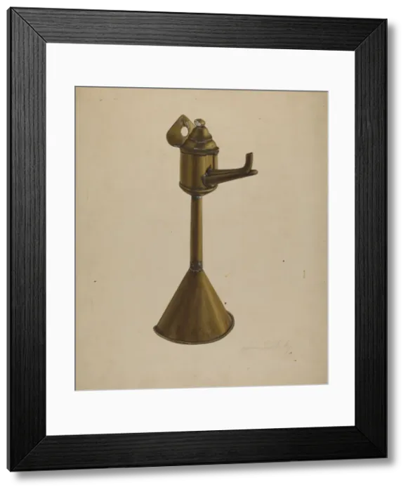 Framed Print : Brass Oil Lamp, c. 1939. Creator: Andrew Topolosky Framed Print : Brass Oil Lamp, c. 1939. Creator: Andrew Topolosky